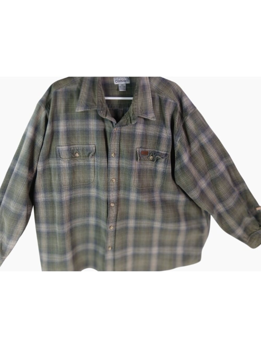Carhartt Mens Plaid Button Up Flannel Shirt 4XL Long Sleeve 100% Cotton Green - Picture 10 of 11